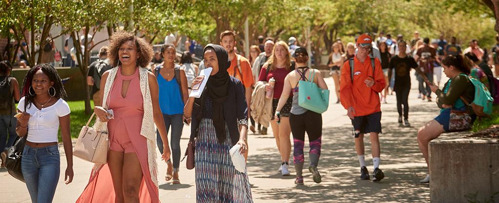 students walking on campus